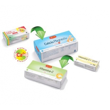 Calciu, Magneziu si Vitamina D 30cpr + Vitamina C 20cpr GRATIS