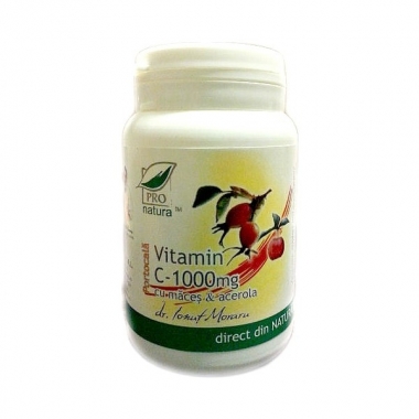 Vitamina C 1000mg – 100 cps cu Macese & Acerola cu Gust de Portocala