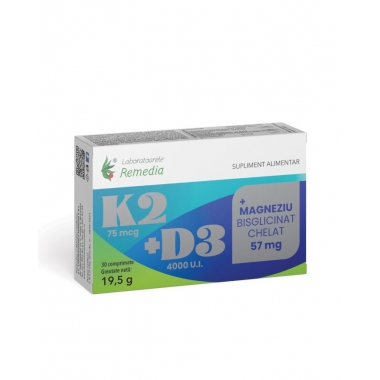 K2+D3+MAGNEZIU BISGLICINAT CHELAT 30CPR